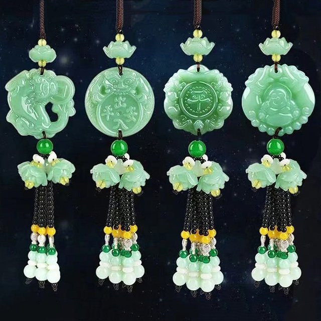 JETTING Buddha Statue Auto Anhänger aus grüner Jade-Nachahmung als dekorativer Talisman für dein Auto - Bild 1