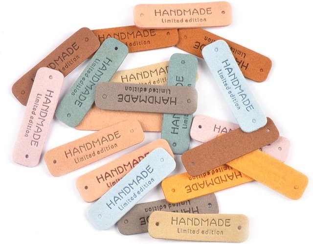 20 Stück handgefertigte und geprägte Etiketten für Nähzubehör und Kleidung, mehrfarbig, B: 55 mm, H: 15 mm - Bild 1