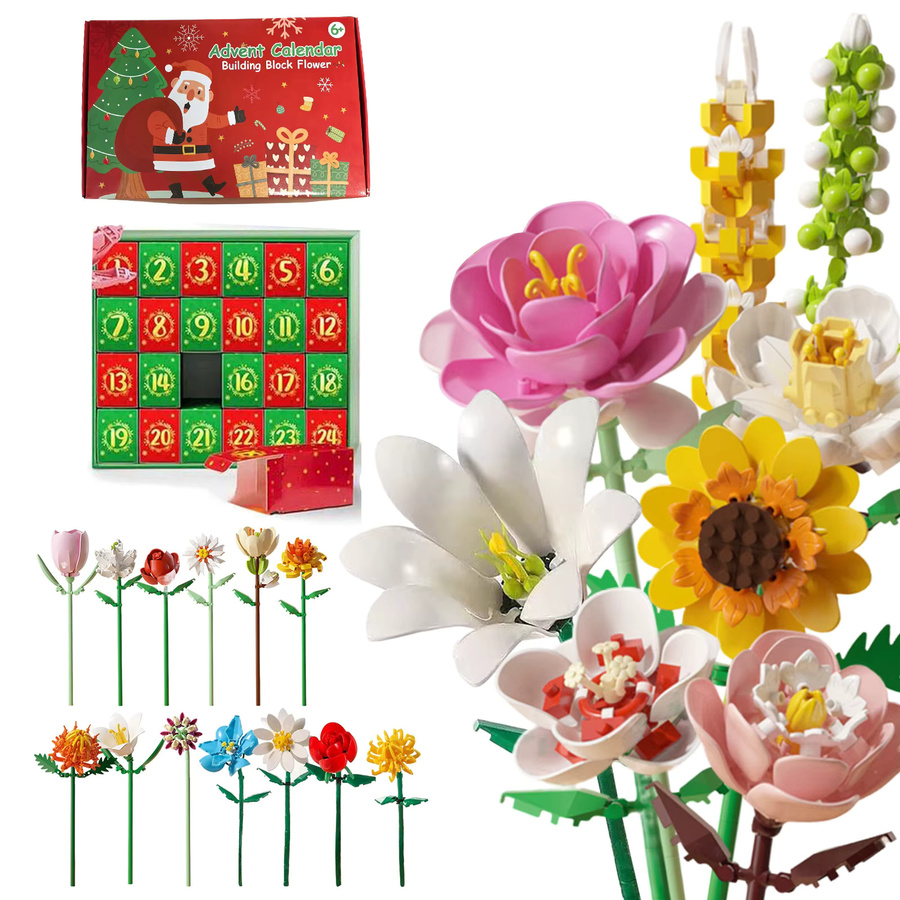 APWIKOGER Adventskalender mit DIY Blumenstrauß aus Bausteinen, Sonnenblumen und Gänseblümchen, Mehrfarbig - Bild 2