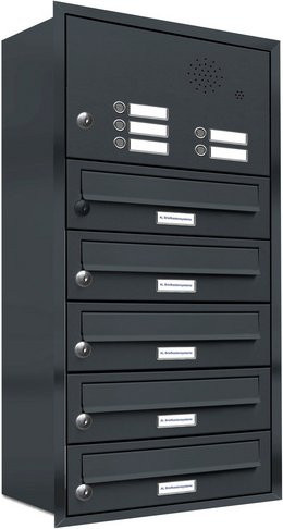AL Briefkasten-System für 5 Parteien zur Unterputzmontage, Grau, B/H/T: 153,68 x 84,5 x 27,5 cm - Bild 1