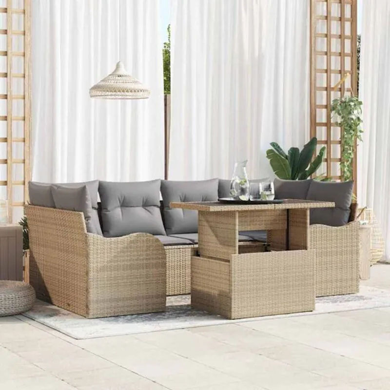 Modernes Garten-Sofa-Set aus Poly-Rattan mit 7 Kissen in Beige von vidaxl - Bild 1