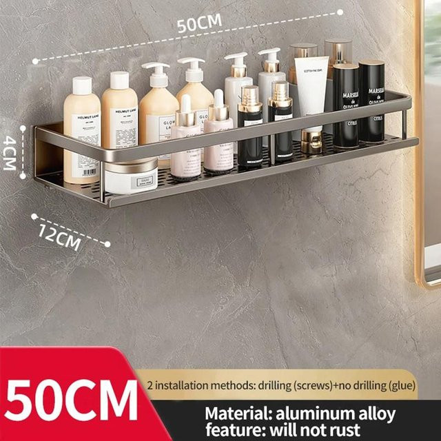 KTY Badezimmerregal aus Aluminium zur Wandmontage ohne Bohren, Breite: 50 cm - Bild 1