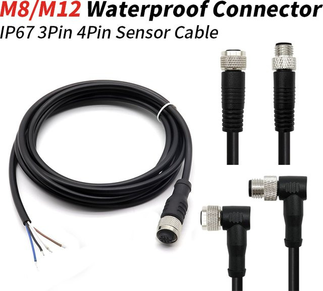 DIVEDEER M8 Aviation Connector A Typ mit 3Pin und 4Pin Sensor Kabel in Schwarz, IP67 Wasserdicht mit Ellenbogen Verbindung - Bild 1
