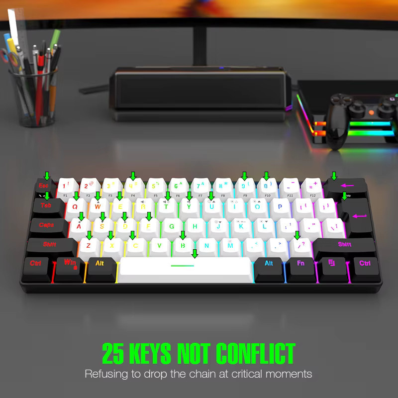 7KEYS Mechanische RGB-Tastatur mit 61 Tasten, wasserdicht, kabelgebunden, Farben: Weiß, Schwarz und Blau - Bild 4