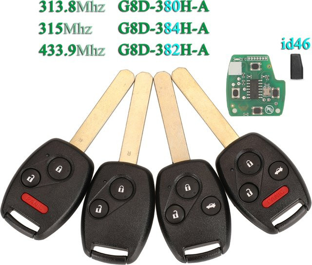 Jingyuqin ID46 Fernbedienungs-Autoschlüssel für Honda Accord Element CRV HRV City Odyssey Civic in Schwarz (313,8/315/433,92MHz) - Bild 1
