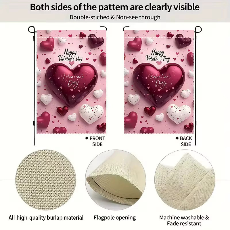 VIKAMA Valentinstag Gartenflagge mit Herz-Motiv, doppelseitig bedrucktes Hofbanner in Multicolour, B/H: 30 x 45 cm - Bild 4