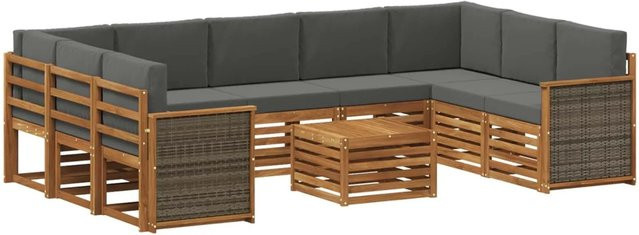 vidaXL Sofagarnitur aus Massivholz Akazie in Anthrazit mit Latten-Design und Armlehnen - Bild 1