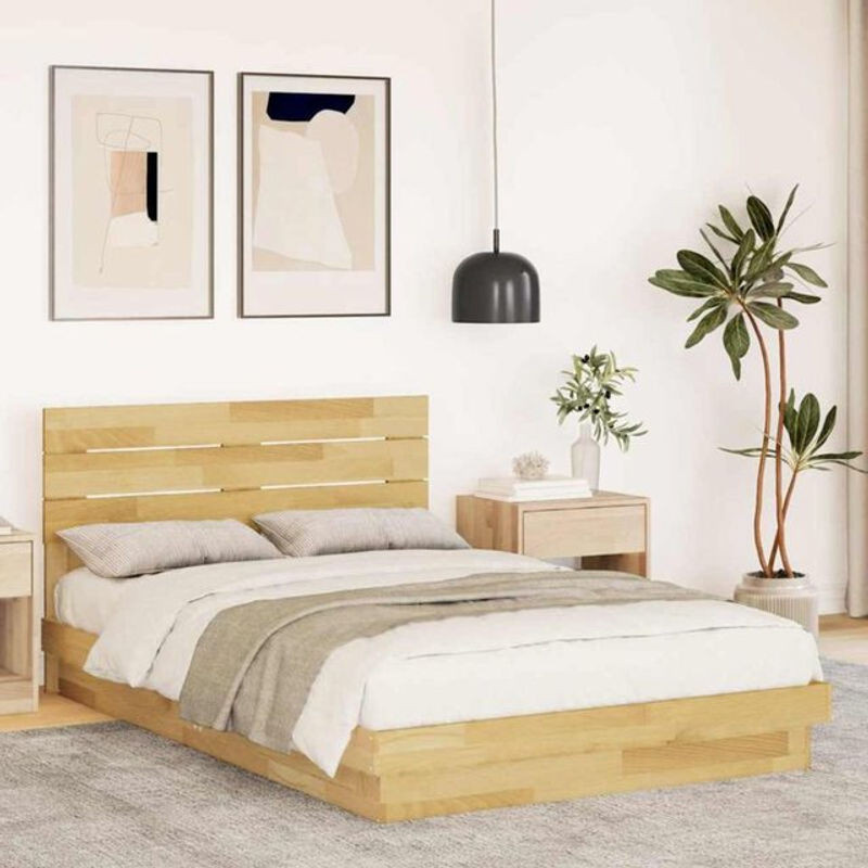 Massivholzbett mit Kopfteil von Vidaxl in Eiche Natur Braun, B/T/H: 120 x 200 cm - Bild 1