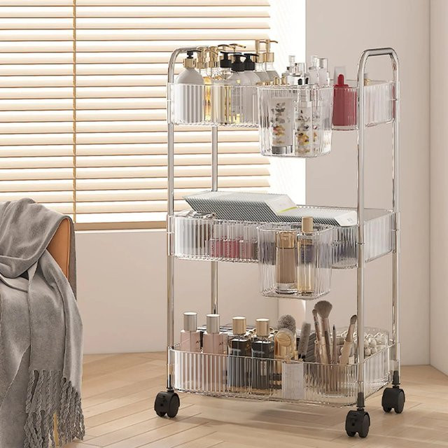 UNTIOR Mobiler Acryl-Trolley in Transparent, Modernes Aufbewahrungsregal für Badezimmer, Schlafzimmer und Wohnzimmer - Bild 1