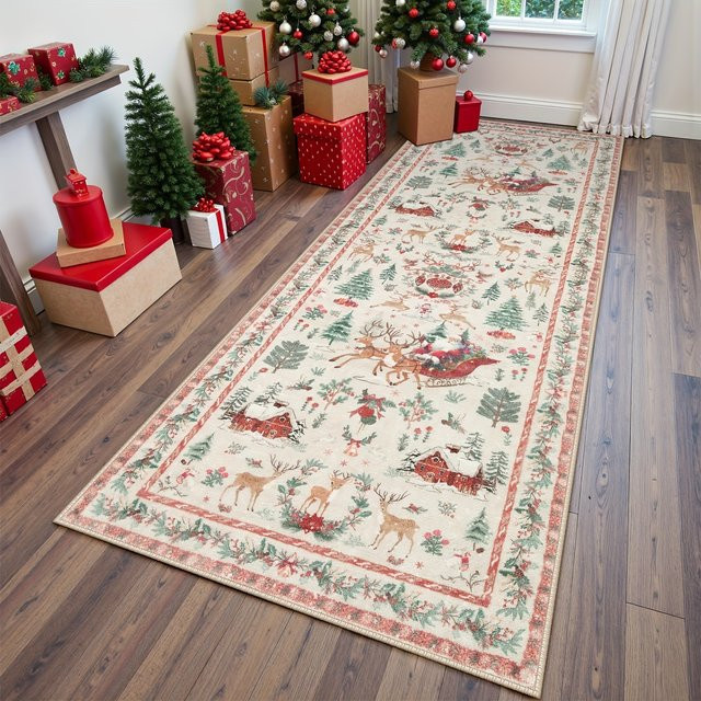 VIKAMA Weihnachtslaufmatte, rot/mehrfarbig, rutschfest und maschinenwaschbar, ideal für Flur und Küche, B/T: 120 x 60 cm - Bild 1