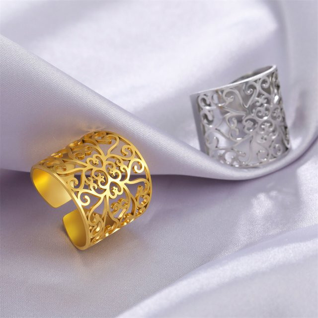 Cazador Ring, Vintage Blume, Edelstahl, Gold, Damen - Bild 1