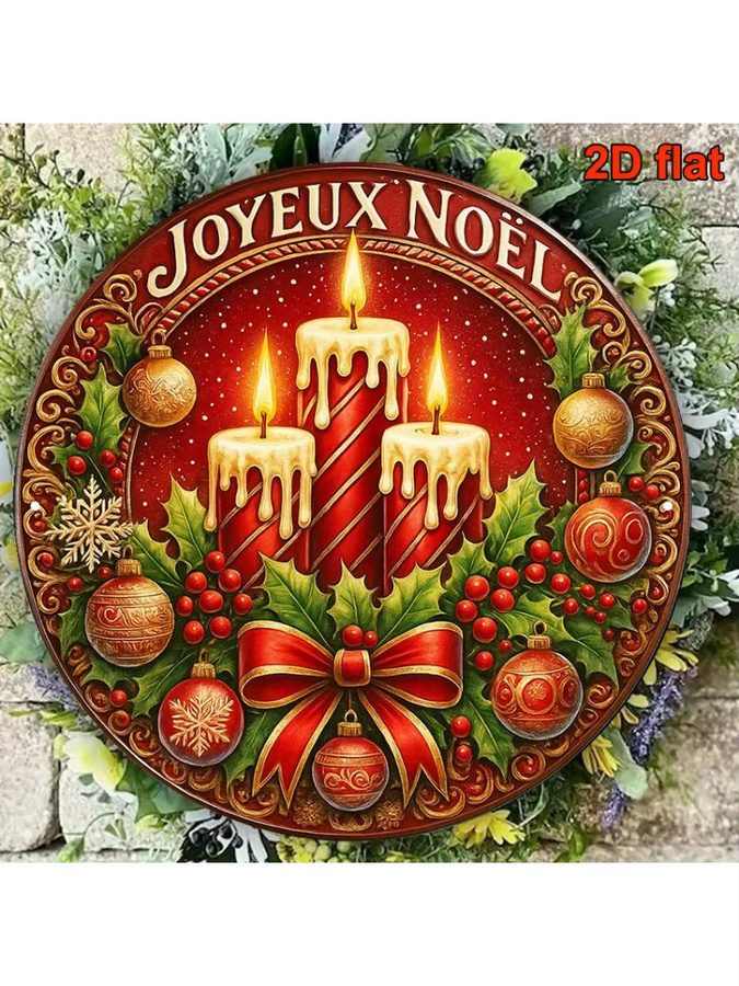 Rundes Aluminiumschild Potdemiel Merry Christmas Vintage Design in Rot, Durchmesser: 20,32 cm - Bild 3