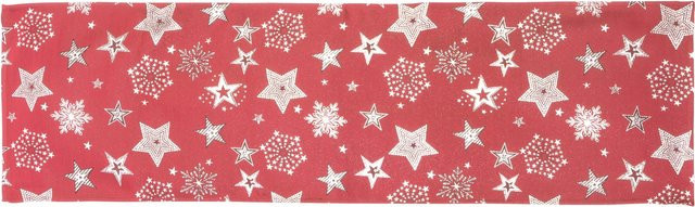 Tischläufer Raebel Sterne in Silber und Rot für Weihnachten, B/T: 140 x 40 cm - Bild 1