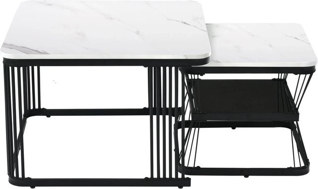 okwish Beistelltisch in Marmoroptik Hochglanz Weiß/Schwarz B: 65 cm, T: 65 cm, H: 45 cm - Bild 1