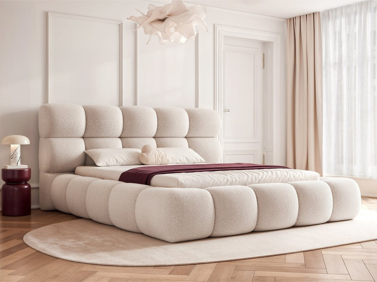 Goldstoff Polsterbett Borea mit Bettkasten und hohem Kopfteil, gepolstertes Designerbett mit Lattenrost, B/T/H: 200 x 200 cm - Bild 1