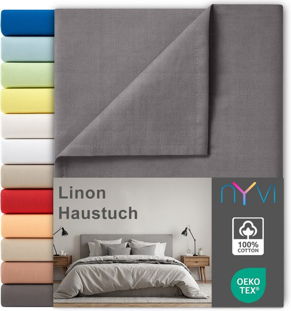 NYVI Linon Deluxe Bettlaken aus 100% atmungsaktiver Baumwolle ohne Gummizug, Farbe: Anthrazit, B/B: 240 x 260 cm - Bild 1