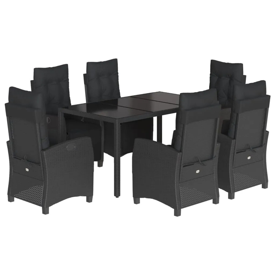 vidaXL 7-teilige Garten-Essgruppe aus Poly-Rattan mit Kissen in Schwarz - Bild 2