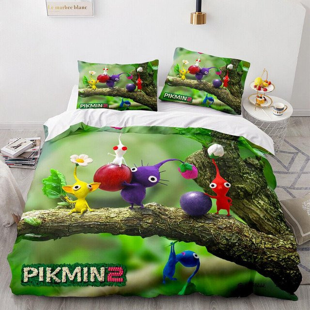 Allbestart Pikmin Bettwäscheset mit Hocotate und Olimar Motiv, 2-3-teiliges Set aus Mikrofaser, Mehrfarbig, B/T: 228 x 228 cm - Bild 1