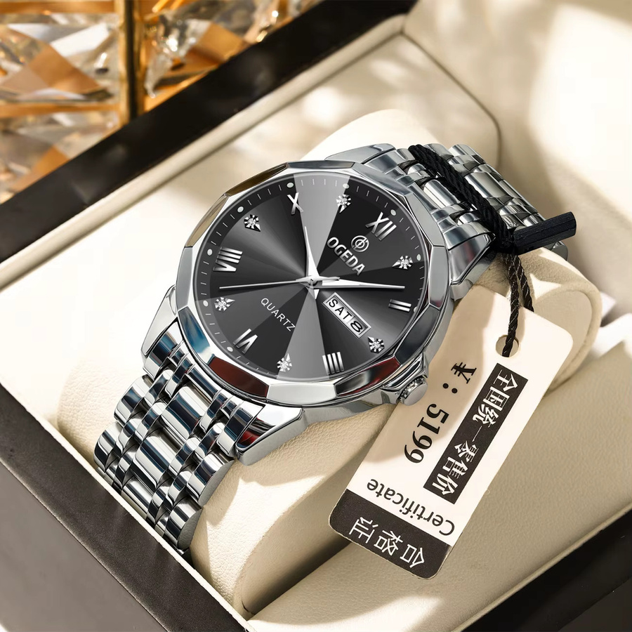 OGADE Armbanduhr Edelstahl, Quarz, Schwarz, Herren - Bild 2