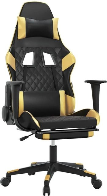 vidaXL Gaming-Stuhl Modell 4 in Schwarz-Gold aus Kunstleder mit Massagefunktion und Fußstütze - Bild 1