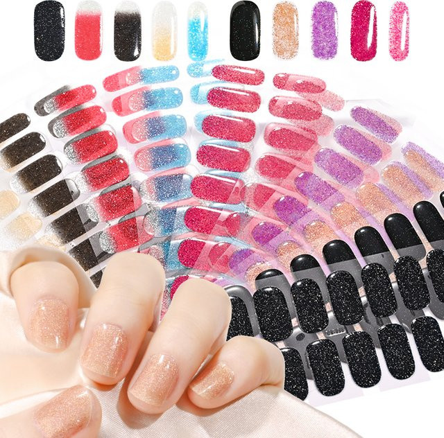 HotPress Gel-Nagelkunst-Aufkleber, glitzernd, hochglänzend, 16 Stück - Bild 1