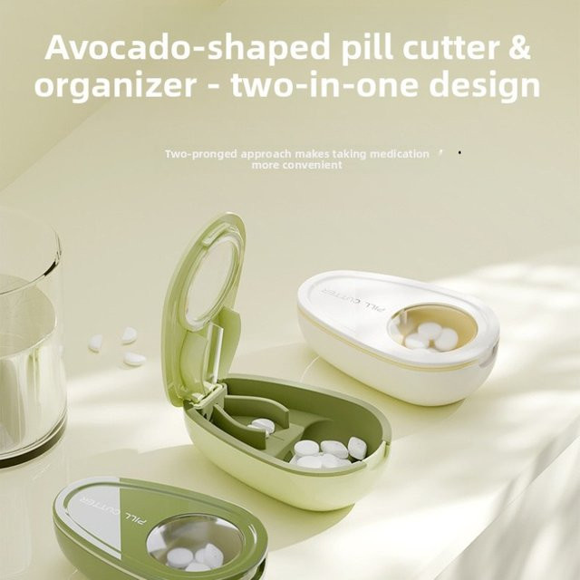 Präzisions-Pillenschneider in Grün zur exakten Portionierung von Tabletten mit integrierter Medizinbox - Bild 1