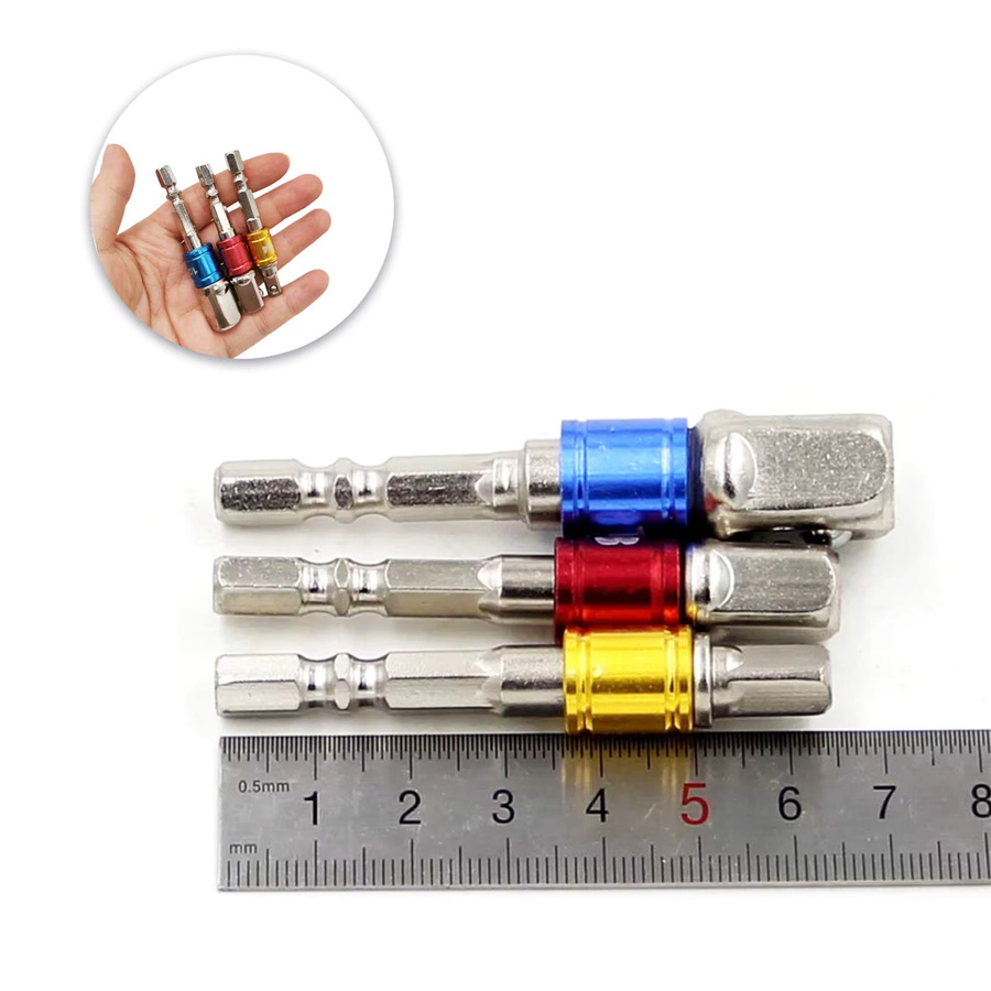 Rafford 3-teiliges Schlagschrauber-Steckschlüssel-Adapter-Set mit 1/4 Zoll, 3/8 Zoll und 1/2 Zoll Sechskantschaft für Akku-Bohrmaschinen und Schraubendreher - Bild 2