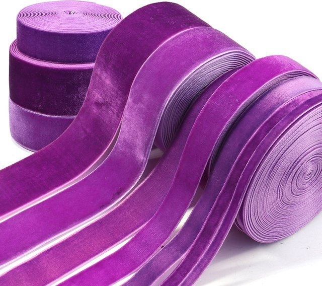 Lila Samtbänder mit einseitiger Beflockung für DIY-Geschenke und Weihnachtsdekoration, 5–10 Yards pro Rolle - Bild 1