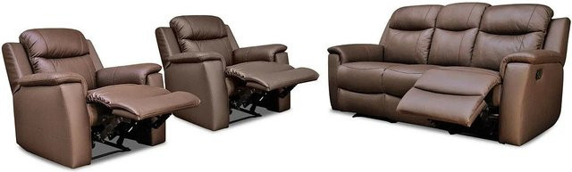 Vente-unique Couchgarnitur Evasion aus Rindsleder in Braun mit Sesseln, Breite: 205 cm, Tiefe: 95 cm, Höhe: 96 cm - Bild 1