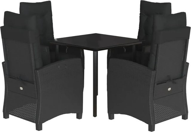 vidaXL 5-teilige Garten-Essgruppe aus Poly Rattan mit Kissen und Glastisch in Schwarz - Bild 1