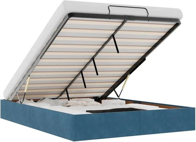 vidaXL Ottoman-Bett aus Samt in Dunkelblau mit Lift-up-Funktion, B/T/H: 140 x 190 x 23,5 cm - Bild 1