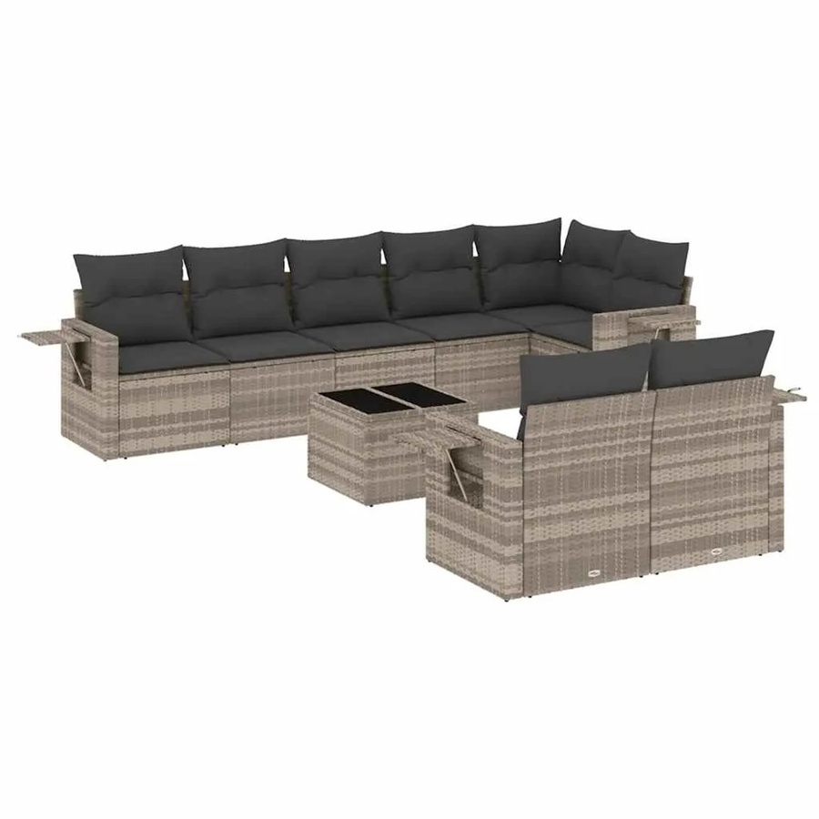 vidaXL 9-teilige Garten-Sofagarnitur aus Polyrattan mit Kissen in Hellgrau - Bild 2