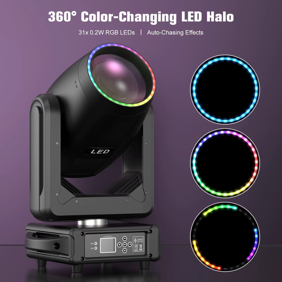Datewink 200W LED Moving Head Strahler mit 18 Gobos und 15 Farben in Schwarz für DJ, Disco und Bühnenbeleuchtung - Bild 4