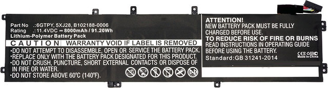CoreParts Laptop-Batterie Lithium-Polymer in Schwarz für Dell Precision 5520 und XPS 15 9560 mit 8000 mAh und 91,2 Wh (MBXDE-BA0090) - Bild 1