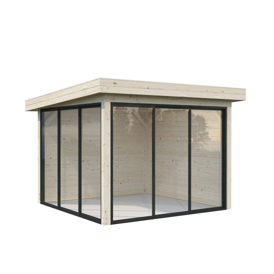 Palmako Pavillon Lenna Set 401 Slide aus Fichtenholz in Braun mit transparenten Alu-Schiebetüren und ESG-Verglasung B/H/T: 300 x 245 x 300 cm - Bild 2