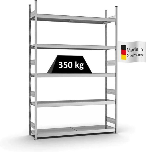 PROREGAL Weitspannregal Stecksystem T-Profil mit 5 Ebenen aus Stahlplatten, verzinkt, Farbe: Silber, H x B x T: 300 x 200 x 40 cm - Bild 1