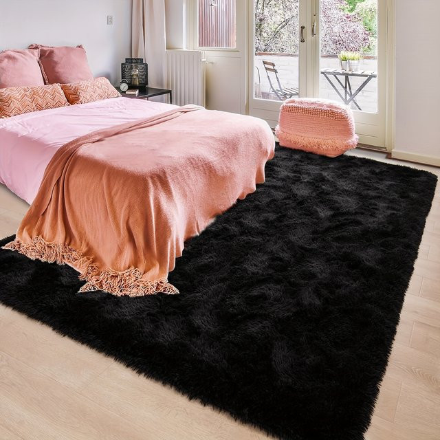VIKAMA Moderner Teppich aus Seidenwolle in Schwarz für Wohnzimmer und Schlafzimmer B/T: 160 x 120 cm - Bild 1