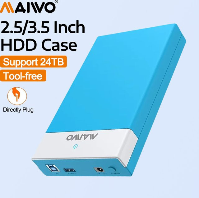 MAIWO Externes HDD-Gehäuse USB 3.0 zu SATA für 2,5 und 3,5 Zoll Festplatten bis 24TB - Bild 1