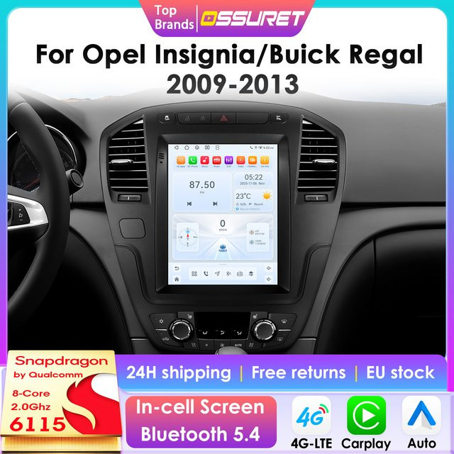 OSSURET Android 14 Auto-Multimedia-Stereoanlage mit 9,7 Zoll vertikalem Bildschirm und Carplay für Opel Insignia und Buick Regal 2009 - 2013, Schwarz - Bild 1