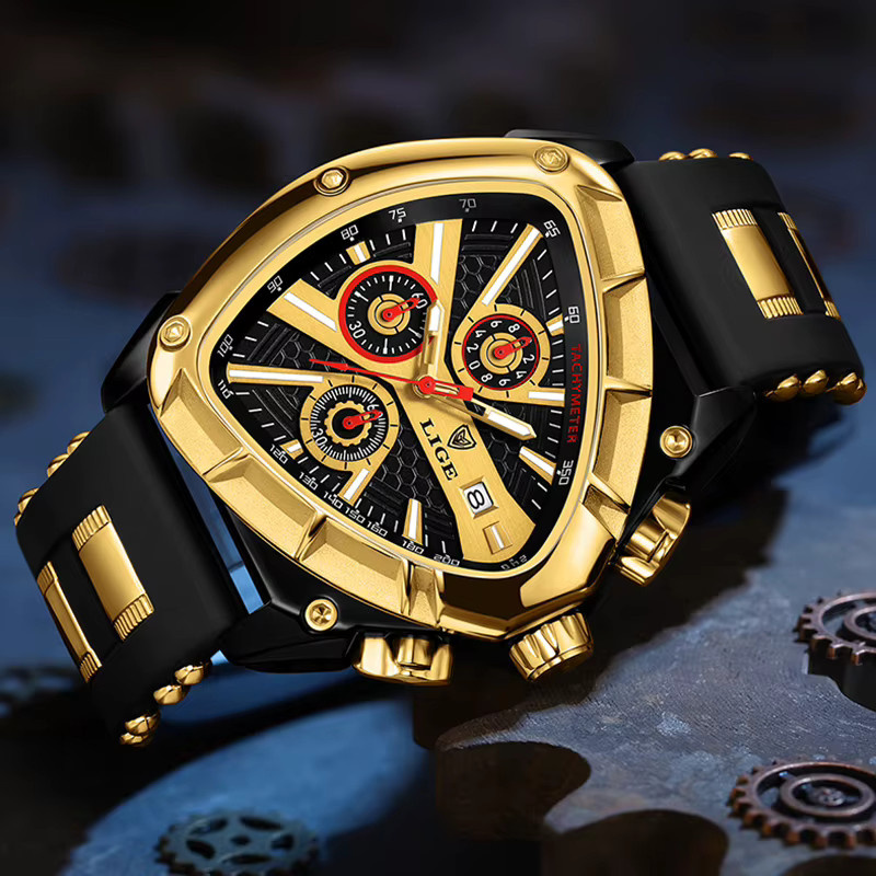 Lige Armbanduhr Chronograph, Quarz, Silikon, Schwarz, Herren - Bild 4