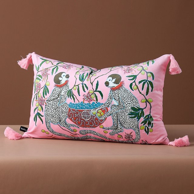 Dekorative Samtkissenbezüge von Formaso mit chinesischem Motiv Hund mit Vase, rechteckig, B/H: 50,8 x 30,48 cm - Bild 1
