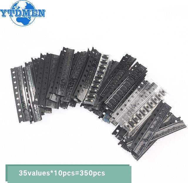 YTDMEN Diodentransistor-Sortiment-Kit mit 350 Stück, SOT-23 PNP/NPN Transistoren und Dioden, Schwarz - Bild 1