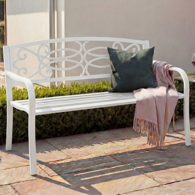 MCW Gartenbank F44 als 2-Sitzer aus pulverbeschichtetem Stahl in Weiß, B/T/H: 120 x 41 x 87 cm - Bild 1