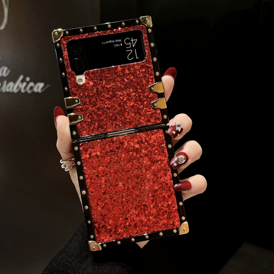 Premium TPU Handyhülle mit Goldrahmen für Samsung Galaxy Z Flip 7 6 5 4 3 5G sturzsicher und quadratisch in Gold und Rot - Bild 2
