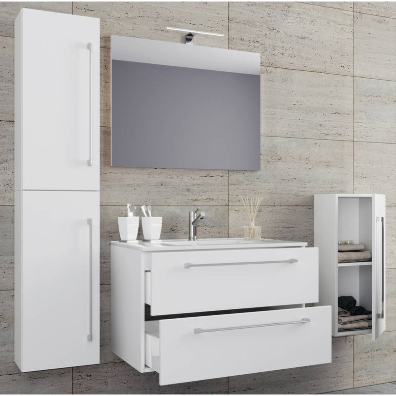 VCM Badmöbel-Set modern in Weiß mit Waschtisch, Spiegelschrank und Hochschrank, Breite: 80 cm, Höhe: 150 cm, Tiefe: 46 cm - Bild 3