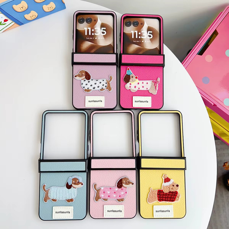 Cartoon PU Leder Handyhülle für Samsung Galaxy Z Flip 7 6 5 4 3 5G stoßfeste Scharnier-Schutzhülle in Gelb oder Pink - Bild 2