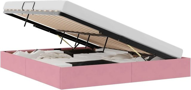 vidaXL Aufbewahrungsbett mit Kopfteil aus Samt und Metall in Rosa, B/T: 180 x 200 cm - Bild 1
