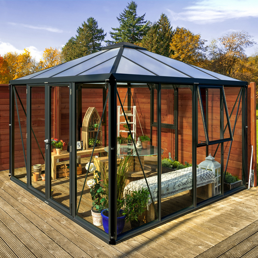 Vitavia Gewächshaus-Pavillon Fortuna in Schwarz mit 3 mm ESG-Glas und 10 mm HKP, 10,2 m² - Bild 4