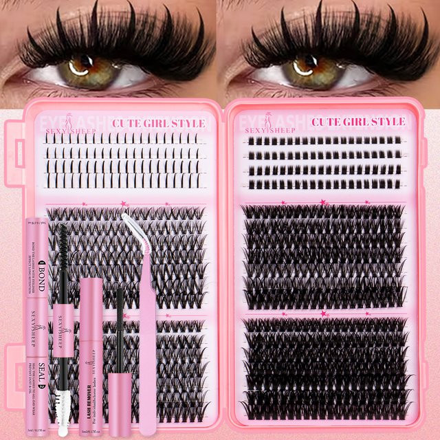 SEXYSHEEP Spikes Lash Clusters Kit, Wimpernbüschel-Set mit Kleber und Versiegelungsentferner - Bild 1
