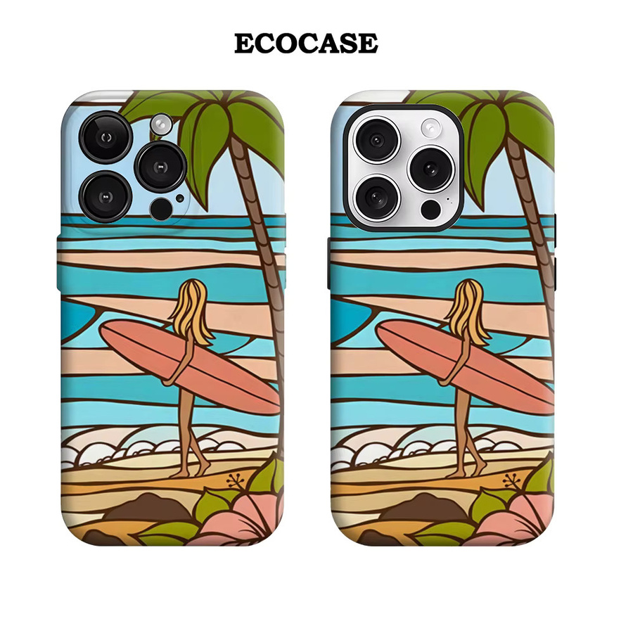 Handyhülle Surfer Girl At Tropical Beach für iPhone 17 16 15 14 13 12 Pro Max Plus mit doppelschichtiger Rückseite in Multicolour - Bild 2